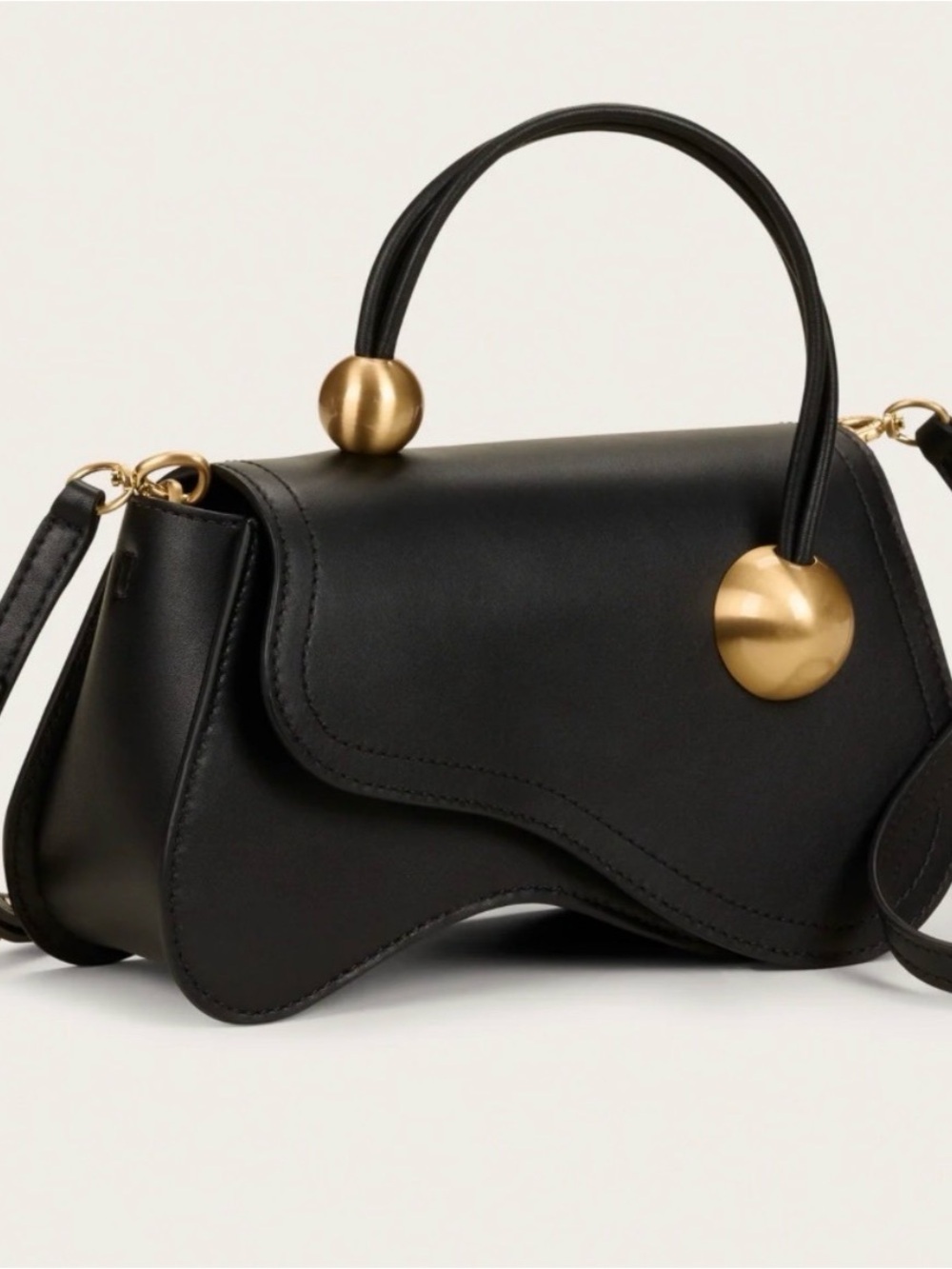 Cult Gaia Black Mini Top-Handle Bag with Gold Ball Accents - Picture 5 of 6